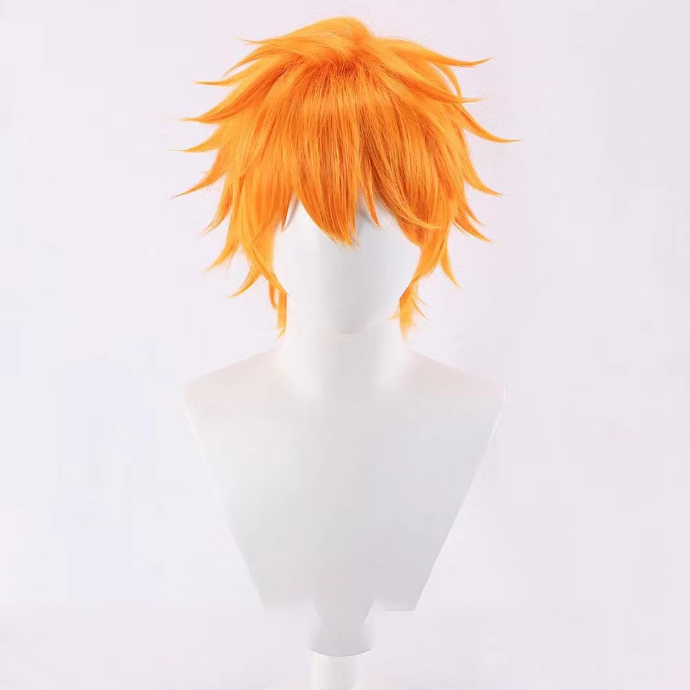 WCCNKK Anime Cosplay Perücke, Haikyuu Hinata Shoyo Perücke, Orange Kurzes Glattes Haar, Mit Perückenkappe, Für Party Alltag Halloween Perücke Cosplay, Dekorative Geschenke