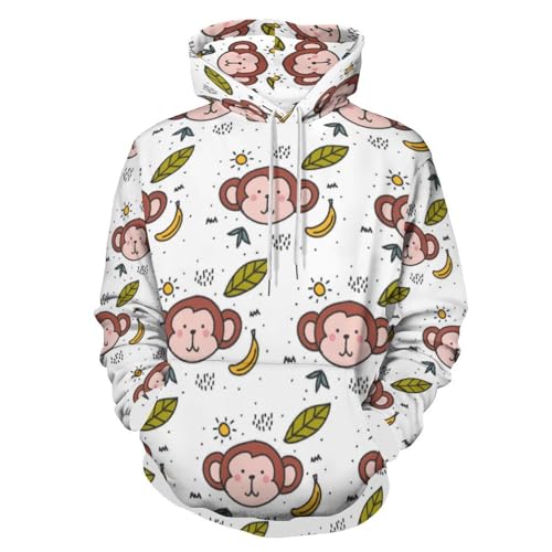 HABXNJF Kapuzen-Sweatshirt, Affenmuster Banane Hoodie, Mode Hoodie mit Tasche für Herren Damen, Affen-Muster Banane, XL