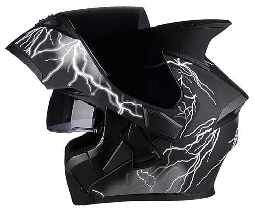 Modularer Klapphelm, ECE-zugelassener Motorrad-Integrierter Helm mit Doppelvisier, Integral-Motorradhelm, Roller-Motorradhelm, Antibeschlag-Doppelspiegel, Herren-Damen-Helm F,XXXL65-66CM