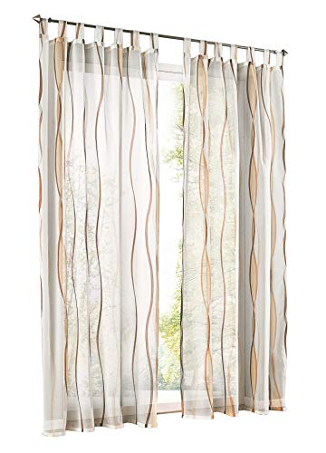 LiYa 1 Stück Gardinen mit Wellen Muster Design Schals Voile Transparent Fenster Vorhang (BxH 140x245cm, Sand mit Schlaufen)