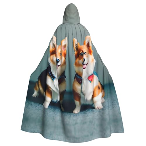 YQxwJL Tragen Sie Kleidung, niedlicher Corgi-Hunde-Druck, Halloween-Umhang mit Kapuze, Renaissance-Umhang für Erwachsene, Cosplay, Hexenumhang