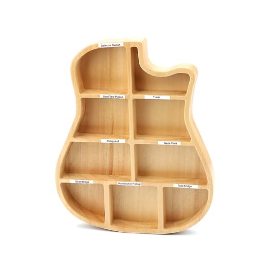 LIbgiubhy Gitarrenplektrenhalter aus Holz, 9 Fächer, Aufbewahrungsbox in Gitarrenform, kleine Gegenstände, Gitarrenzubehör, Box, einfach zu bedienen