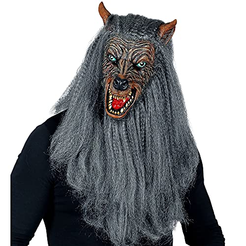 Widmann 11012529 Werwolf Vollkopfmaske mit Fell, Unisex – Erwachsene, Braun/Grau, Einheitsgröße