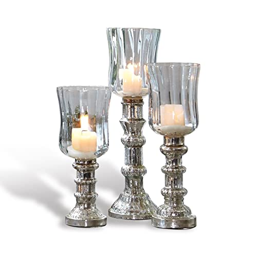 Loberon® Windlicht 3er Set Fréjeville, Glas, H/Ø ca. 31/8,5 cm, klar/Silber