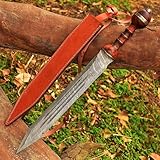 UNIQUE BLADES 26" Handmade Damascus Steel Gladiator Sword/Battle Ready Viking Sword with Scabbard