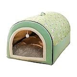 Katzenbett Höhle – 2-in-1 abnehmbares Katzenbett mit Kugelanhänger | Überdachtes Katzennest, waschbar und bequem, Katzenversteck, gemütliches Hundebett mit Abdeckhöhle für Haustiere, Indoor-Katzen,