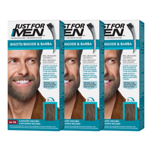 Just For Men Farbgel für Bart und Schnurrbart, natürliches Aussehen, lange Haltbarkeit, Dunkelbraun, M-35, 3 Stück