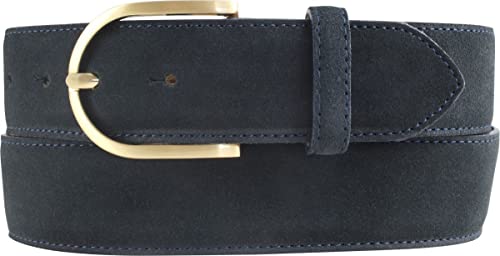 BELTINGER Damen-Gürtel aus Veloursleder 4 cm | Velour-Gürtel für Damen 40mm | Wildleder-Gürtel 4cm mit goldener Gürtelschnalle | Dunkelblau 90cm