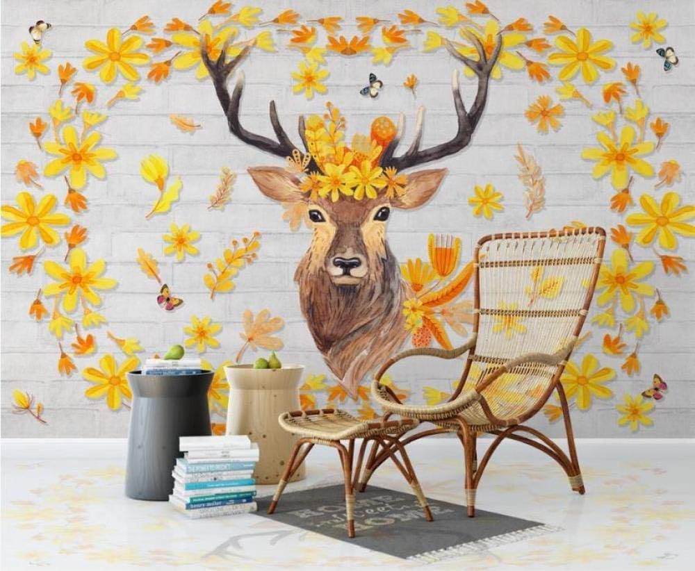 Gelbe Blätter Gelbe Blumen Elch 3D Tapete Poster Restaurant Schlafzimmer Wohnzimmer Sofa TV Dekorative Wand-150cm×105cm