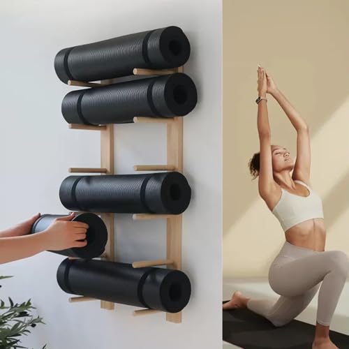 Yogamatten-Aufbewahrungsregal, Wandhalterung, 3/6/9 Regal, Yogamatten-Halter, Holz-Aufbewahrungsregal für Yogamatte/Schaumstoffrolle, Wandregal-Organizer für Yoga-Raum/Heim-Fitnessstudio-Dekor