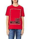 Love Moschino Damen Short Sleeved Seasonal Logo Box with Embroidery and 3-D Effect Organza Petals T-Shirt, RED, 38