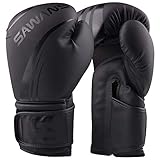 SAWANS® Boxhandschuhe Professioneller MMA Sparring Kickboxen Boxsack Training Muay Thai Fighting (Mattschwarz, 473 g)