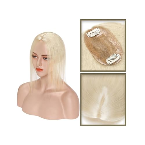 Haartopper für Frauen Haar-Topper aus echtem Menschenhaar, 6 x 9 cm, Mittelteil, Seidenbasis, Damen-Topper, Clip-in-Haarverlängerung, glattes Haarteil for Haarausfall, dünner werdendes Haar Haarteil T