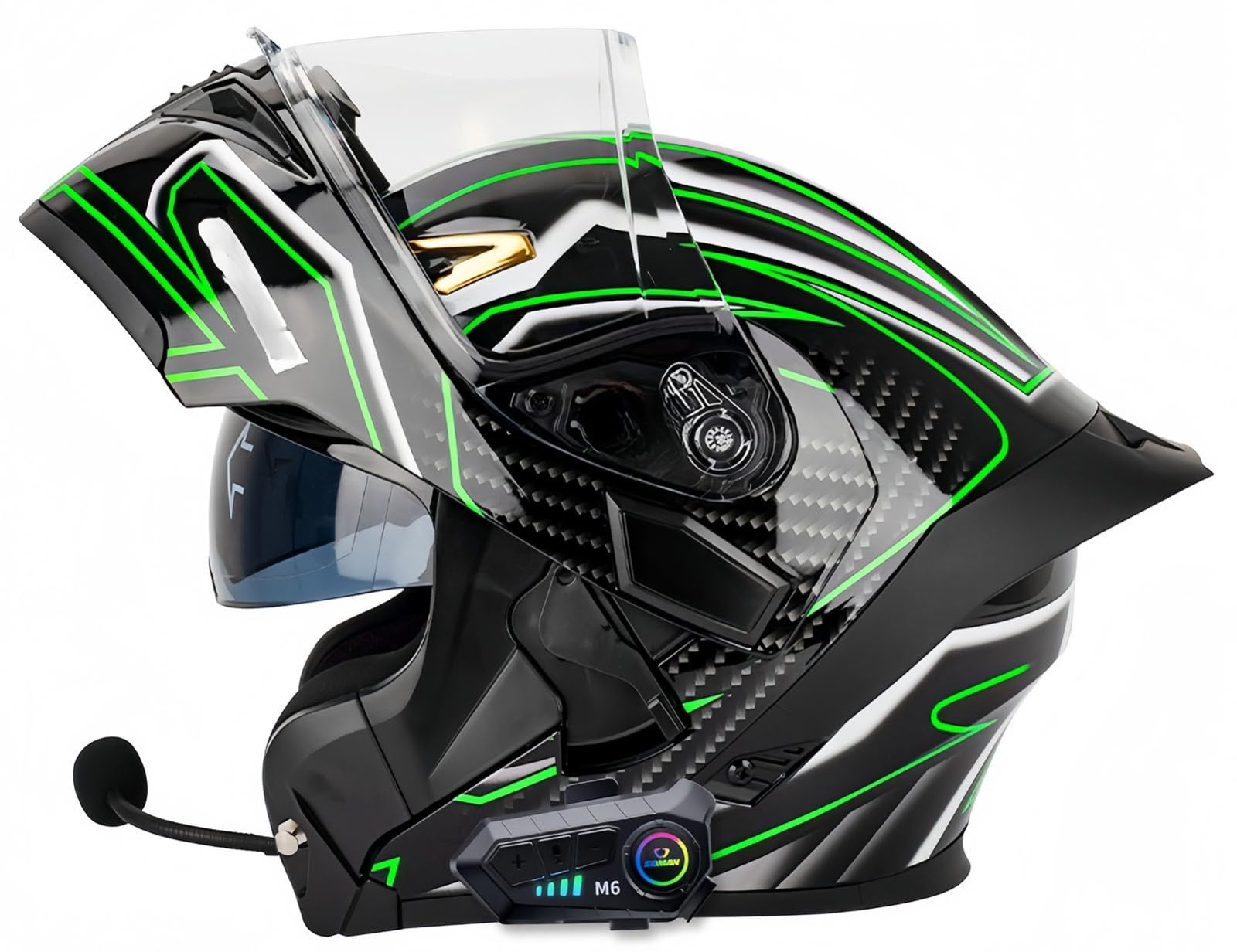 Modularer, Hochklappbarer Integral-Motorradhelm Mit Bluetooth, ECE-Geprüft, Für Herren Und Damen, Integralhelm Für Roller, Doppeltes Antibeschlag-Visier J,S55-56CM