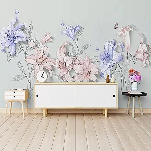 XLMING Handgemalte, Geprägte Blaue Blumen Und Schmetterlinge Küche Esszimmer Arbeitszimmer Wohnzimmer TV Hintergrund Wand 3D Tapete-150cm×105cm