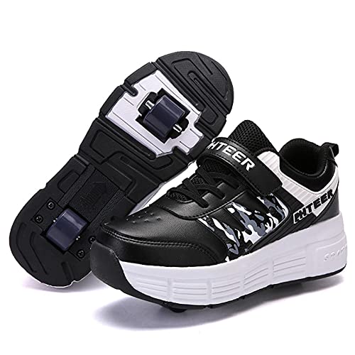 Schuhe Mit Rollen Automatisch Einziehbare Technische Skateboard-Skates Multisport Turnschuhe Rollschuhe Roller Skates,Black-EU42/26cm