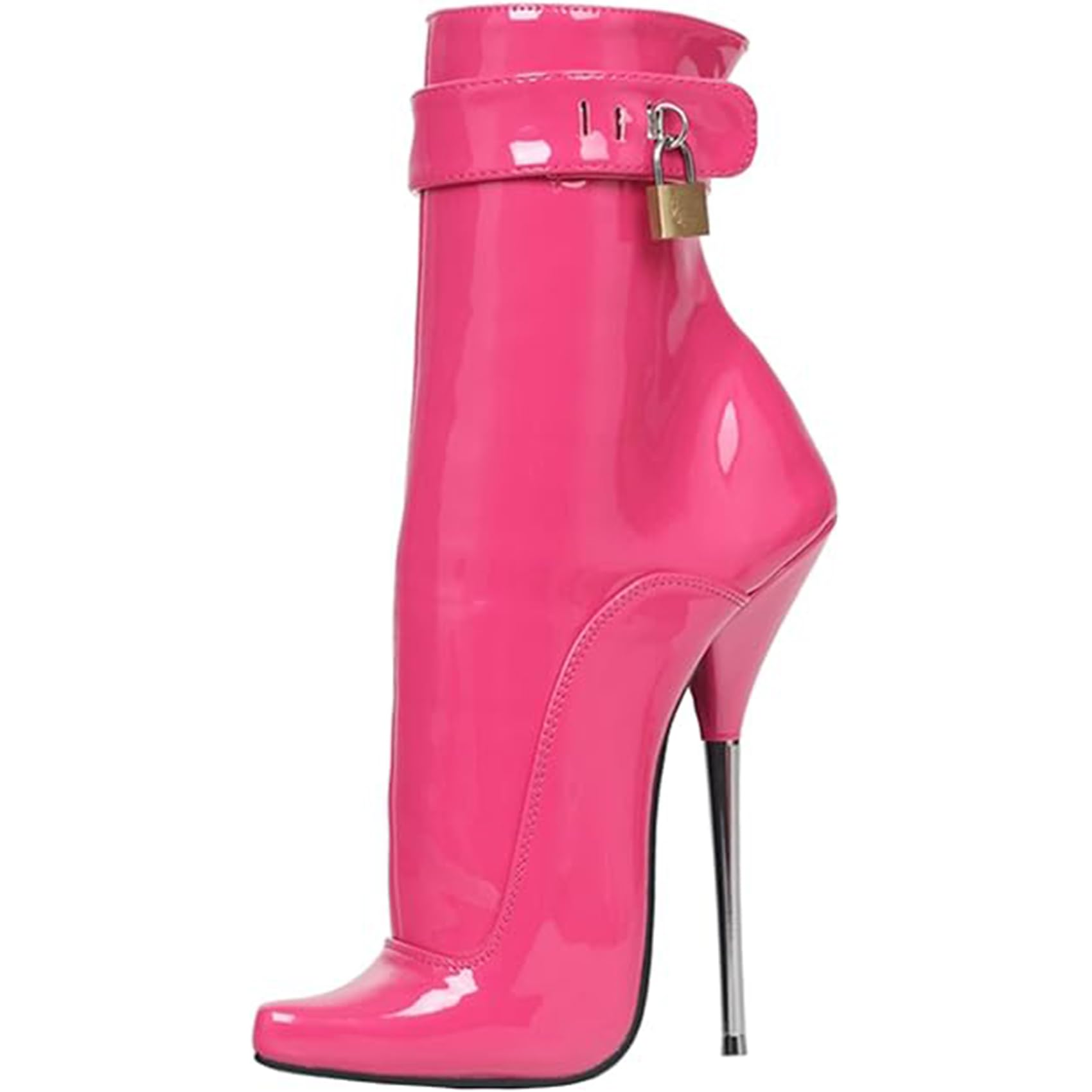 RUIZE 7 Zoll Ballettstiefelette mit spitzer Zehenpartie und hohem Absatz und Vorhängeschloss, Unisex-Pumps für Herren und Damen, sexy Club-Pole-Dance-Schuhe,Rosa,41