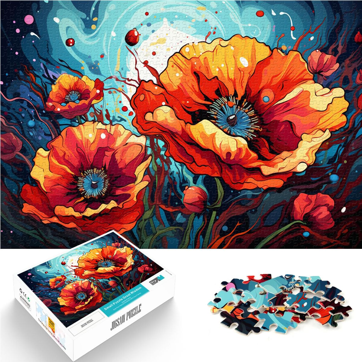 Puzzles, Geschenke, Spielzeuge, Bunter Mohn, 1000-teiliges Puzzle für Erwachsene, Holzpuzzle ganze Familie und die 1000 Teile (50 x 75 cm)