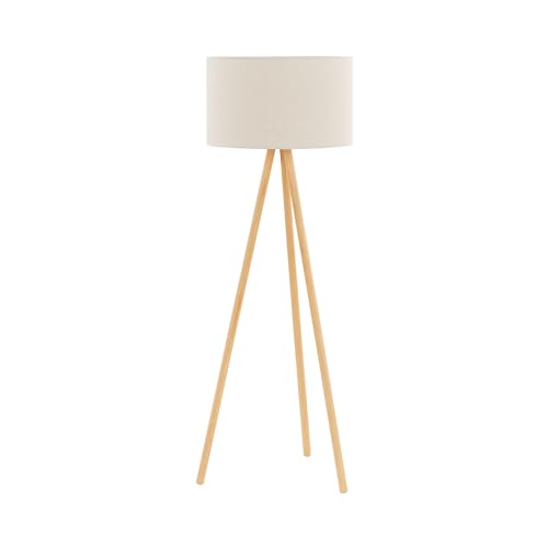 Uniprodo UNI_LD_19 Stehlampe Stoffschirm 40 W Höhe 148 cm beige 3 Holzbeine 180 cm langes Kabel mit Fußschalter Stehleuchte Standleuchte Wohnzimmer modern