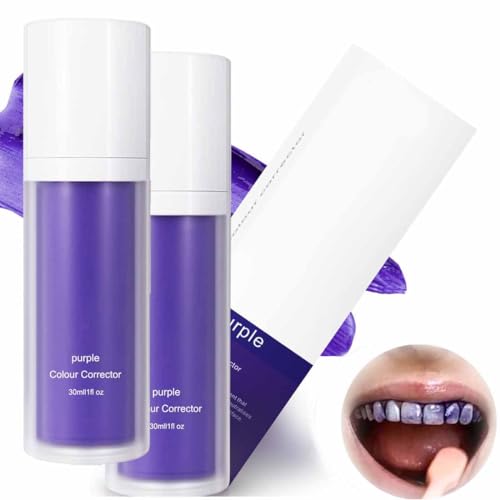 Purple Teeth Whitening Toothpaste,ZäHne Aufhellen Zahnpasta für Reduziert GelbfäRbung,V34 Color Corrector Serum Lila Zahnpasta Weisse ZäHne Purple,Entfernung von Flecken Kaffee,Gelbe ZäHne (2)