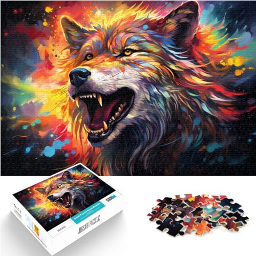 Puzzle für farbenfrohes Wolfsgemälde für Erwachsene, 1000 Teile, Holzpuzzle, Wanddekoration, einzigartige Geburtstags, 1000 Teile (50 x 75 cm)