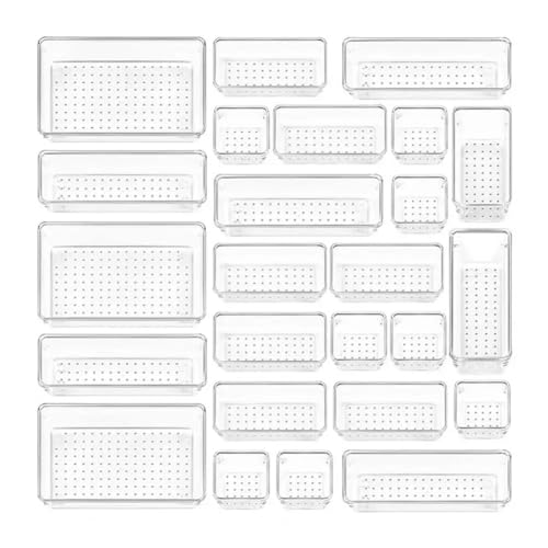 Yunnaty 25-Teiliges Set mit Transparenten Schubladen-Organizern, Aufbewahrungsboxen, Glatte, Gratfrei, Transparentes Design, Kosmetikbehälter, Vielseitig Einsetzbar