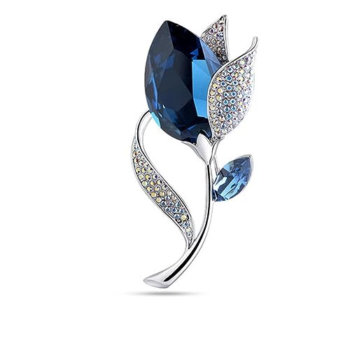 Brosche Damen Luxuriöse Blaue Kristall-Tulpen-Blumen-Brosche, Schmuck for Bankett, Party, Corsage, modische Pflanze, Blumennadel, Zubehör, Damenabzeichen (Color : Blue)