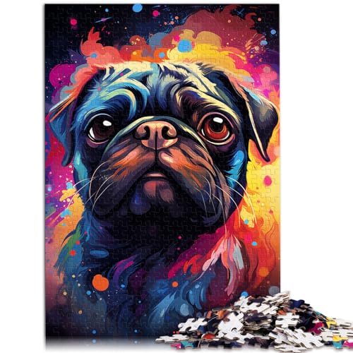 Puzzle zum Verschenken, farbenfroher Psychedelischer Mops mit Geistertier, 1000 Teile, für Erwachsene, schwierige Puzzles, Holzpuzzles, Heimkunstdekor, 1000 Teile (50 x 75 cm)