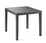 Dmora Quadratischer Outdoor-Tisch, Struktur aus Hartharz mit Rattan-Effekt, Made in Italy, 80 x 80 x 72 cm, Farbe Anthrazit