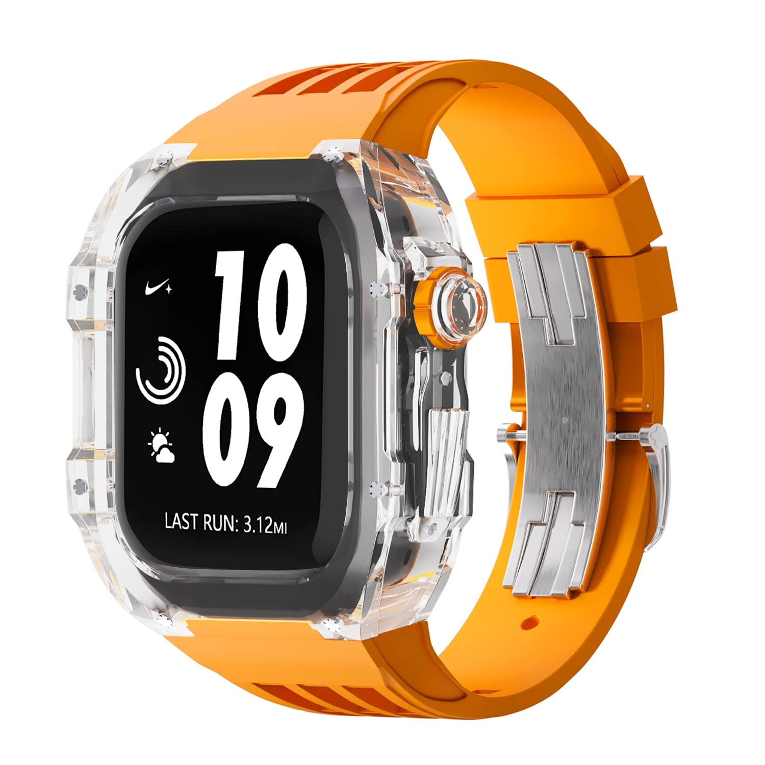 NEYENS Ersatz-Uhrenarmband aus Gummi mit transparenter Lünette, für Apple Watch, 44 mm, 45 mm, Urban Sportarmband, für iWatch-Serie S4, S6, SE, S7, 45 mm, Achat