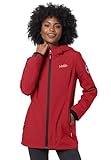 MARIKOO Übergangsjacke Damen (XS-XXL) - Atmungsaktiv, Innen Samtweicher Stoff, Kapuze, Winddicht - leichte Jacke lang - Stehkragen, 3 Taschen, verlängerter Zipper - Dark Red L