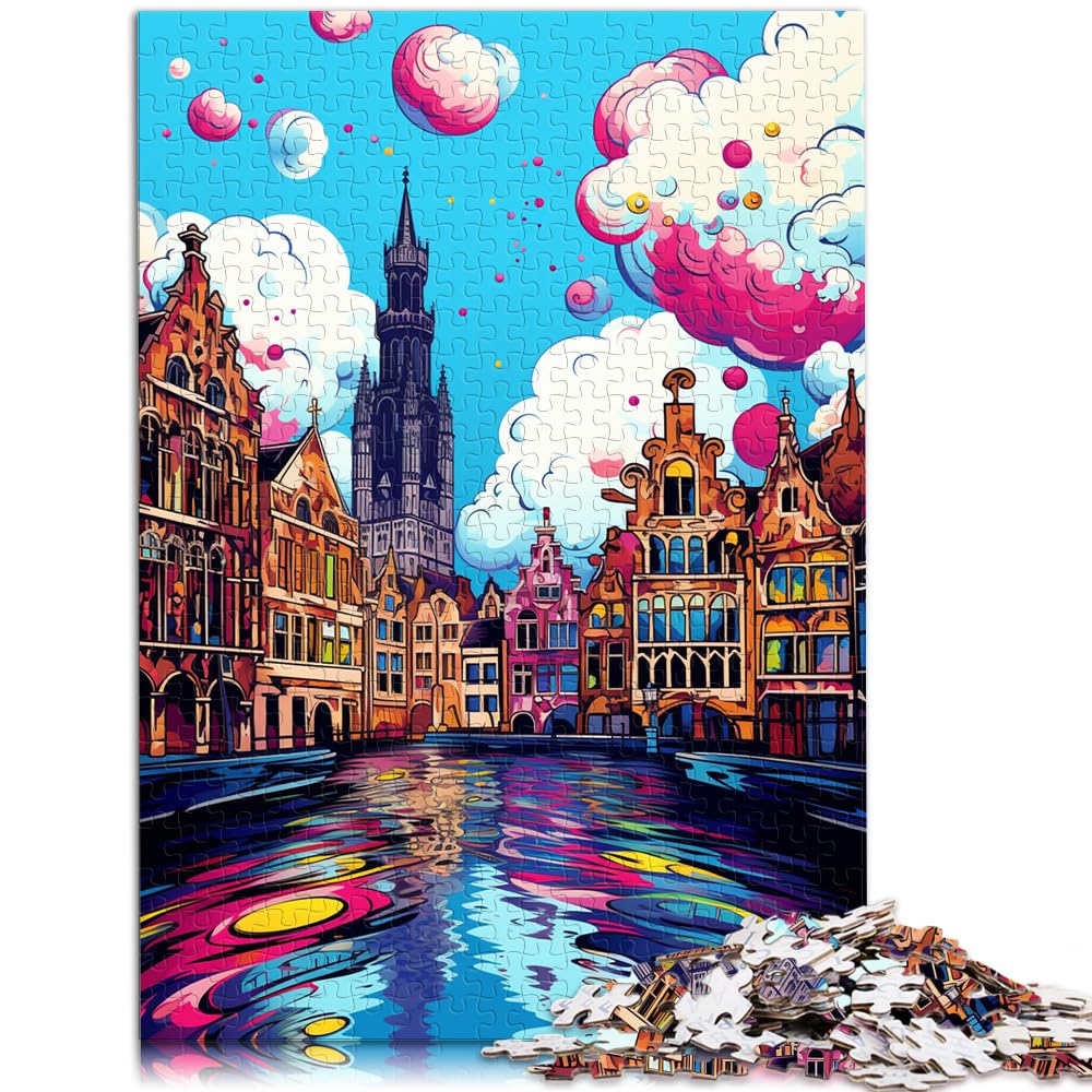 Puzzle, buntes Gent, 1000-teiliges Puzzle, Holzpuzzle, Familienspiel zum Stressabbau, schwieriges Herausforderungspuzzle, 1000 Teile (50 x 75 cm)