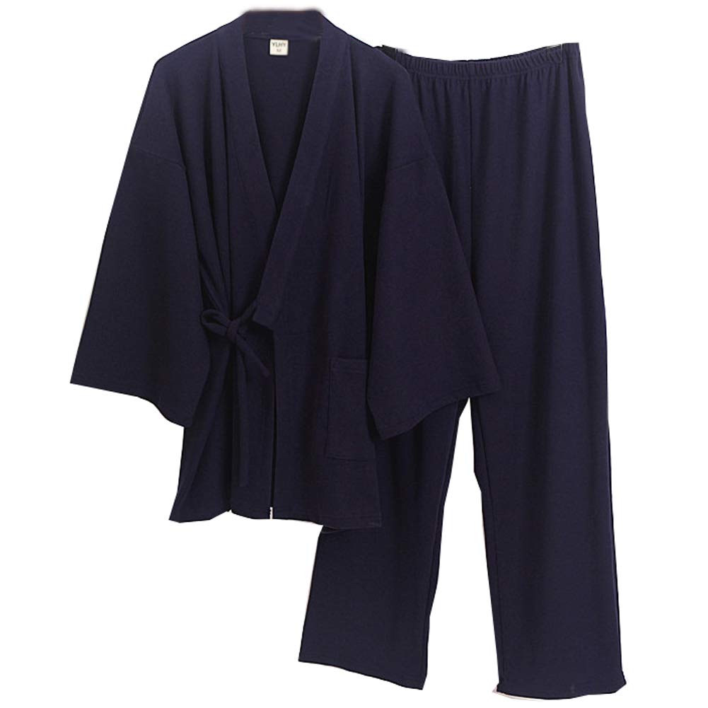 Fancy Pumpkin Herren-Bademantel „Yukata“, Kimonomantel, Saunamantel Gr. XL, Navy1093