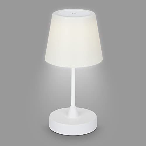 Briloner Leuchten - LED Außen-Tischlampe Akku, Dimmbar, LED Tischleuchte Kabellos, Dekolampe, Touchfunktion, IP44, 4000K Neutralweiß, Weiß, 300x145mm (HxD)