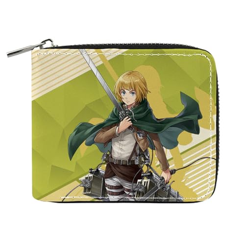 RYNDEX Attack On Ti-tan Geldbeutel Anime, Geldbörse Damen Leder mit Reißverschluss, Mädchen Geldtasche mit Münzfach und Geldscheinfach(Color:Multicolor 4)