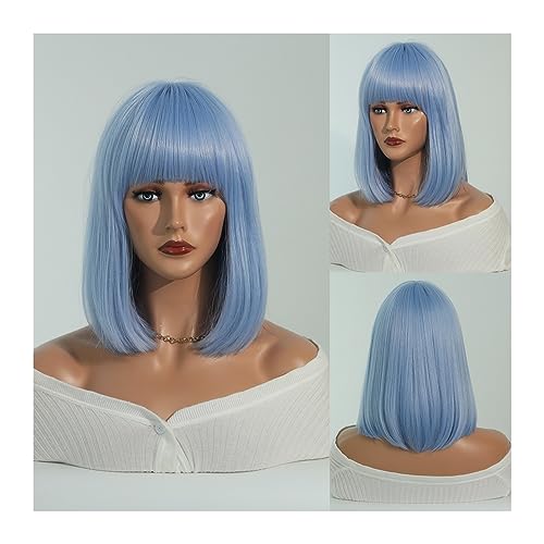 Perücken Kurze gerade Perücken, weißes graues Haar for Frauen, kurze Bob-Synthetik-Perücken mit Pony, Cosplay, Lolita, verwenden Sie natürliches Haar, hitzebeständig Damenperücke(MW1043-801)