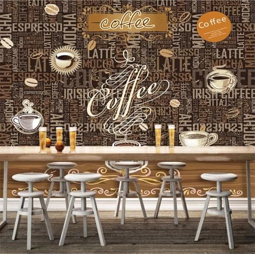 Vintage Kaffee Briefe Hintergrund 3D Tapete Poster Restaurant Schlafzimmer Wohnzimmer Sofa TV Dekorative Wand-200cm×140cm