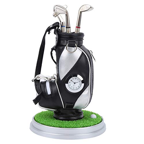 RiToEasysports Stifthalter und Basis für Golftasche, Mini-Stifthalter für Büro-Golftasche, Miniatur-Modell, Dekoration, Golfset (Schwarz/Silber)