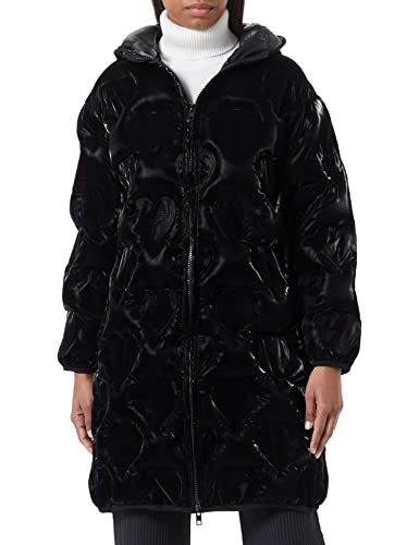 Love Moschino Women's Technical Fabric Thermo Quilted with Hearts. Jacket, Black, 40