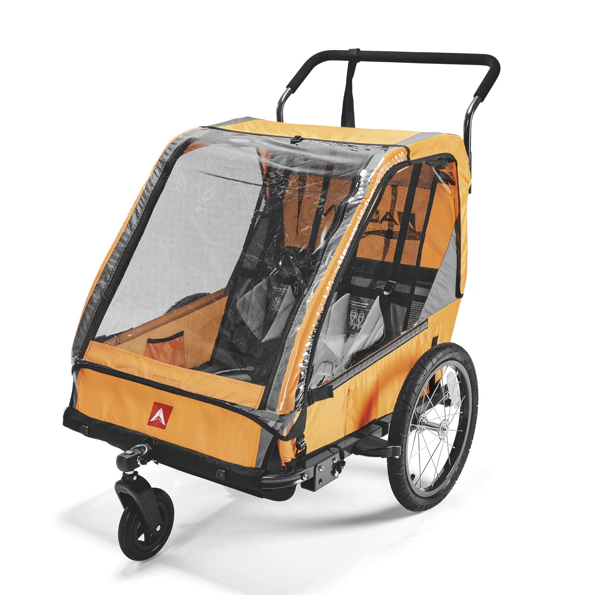 Allen Sports Hi-Viz Fahrradanhänger und Kinderwagen für 2 Kinder - orange, Modell ES2-O