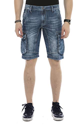 Cipo & Baxx Herren Jeans Capri Cargo Shorts mit 6 Taschen Freizeit Hose Blau W31