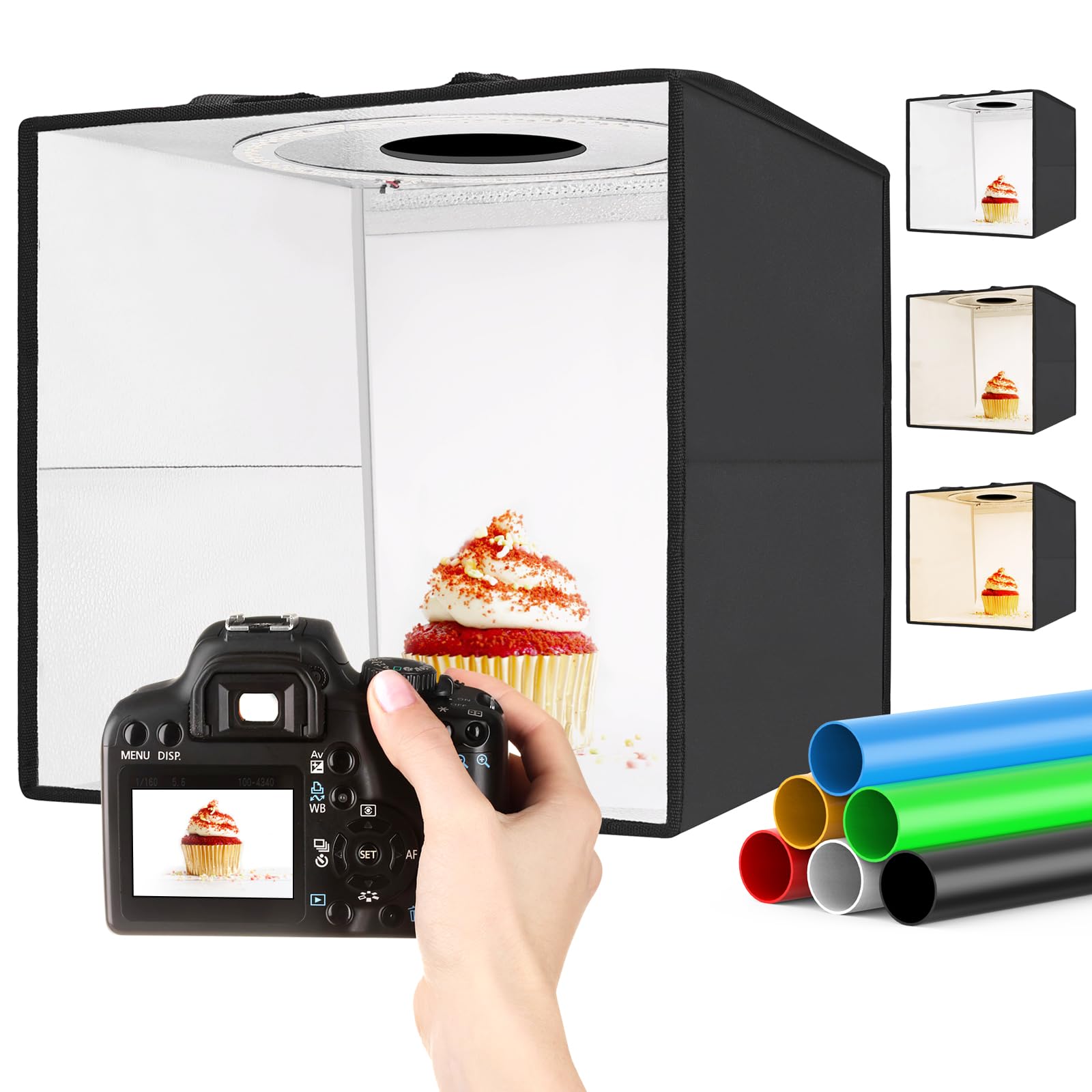 LUXCEO Fotostudio Lichtbox,30x30x30 cm Fotobox zum Fotografieren,CRI 95+ LED-Fotobox Lichtbox Fotografie Lichtzelt inkl 6 PVC Hintergründen für Produktfotografie, Schmuck und kleine Gegenstände