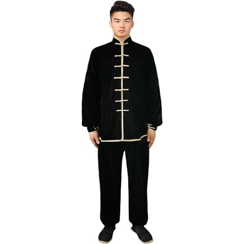 Tai-Chi Kleidung Anzug Verdickung - Kampfsport Kung Fu Taiji Qigong Wing Chun Shaolin Wushu Training Uniform Herbst Winter Morgengymnastik Bekleidung für Männer Frauen - Pleuche (Schwarz&Gelb, XL)