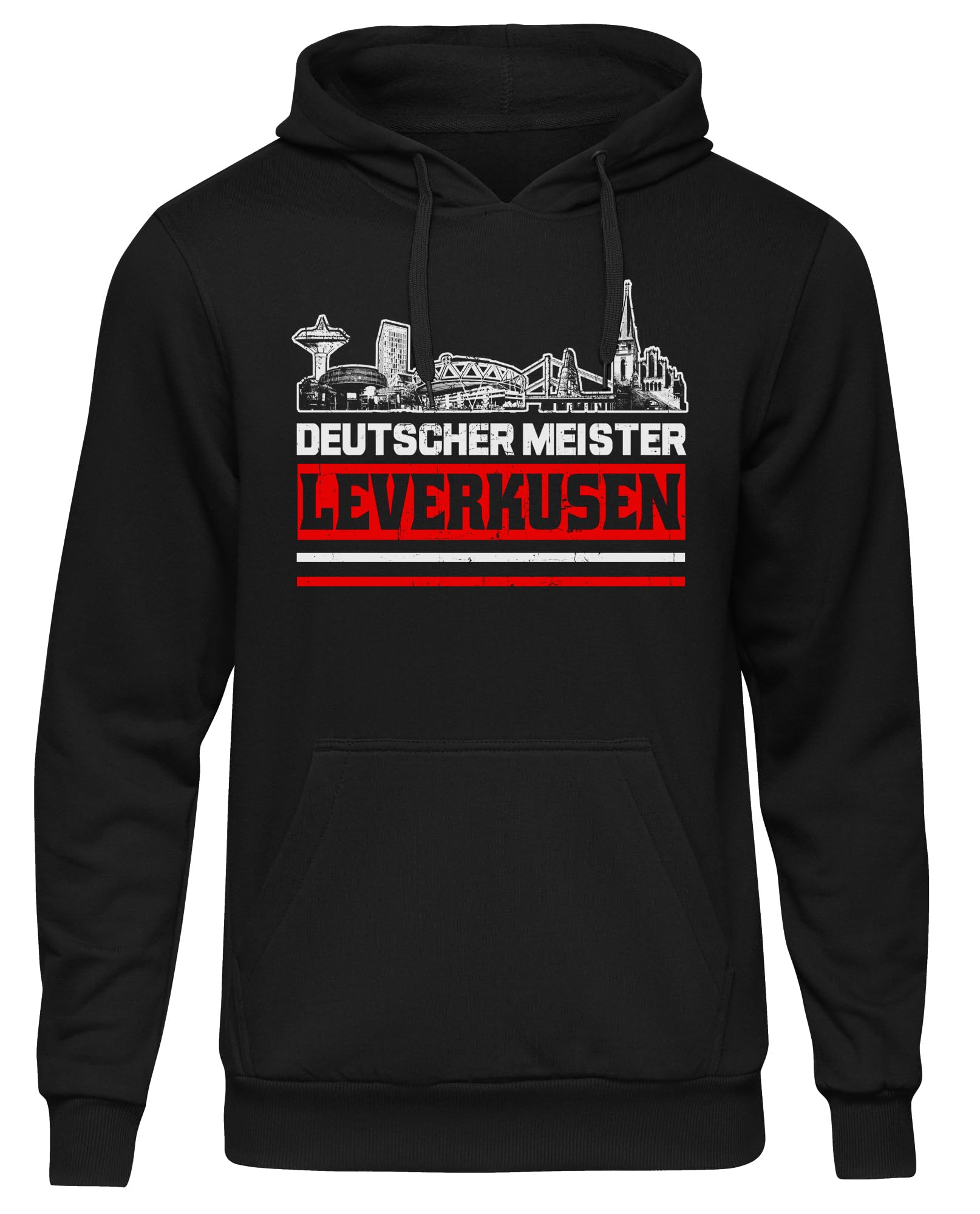 UGLYSHIRT Leverksuen Titelkusen Herren Kapuzenpullover | Leverkusen Pullover Trikot Fanartikel Fussball Stadt Skyline Leverkusen Meister Hoodie | Schwarz (L)