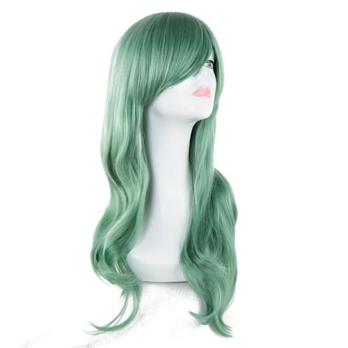 Cosplay Anime Synthetik Perücke, Synthetisches hitzebeständiges langes gewelltes blaues Frauenhaarkostüm Karneval Halloween Masque Party Salon Haarteil(Green)