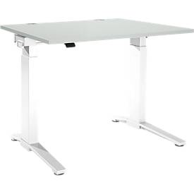 Schäfer Shop Genius Schreibtisch PLANOVA ERGOSTYLE, elektrisch höhenverstellbar, Rechteck, C-Fuß, B 1200 x T 800 x H 715-1182 mm, lichtgrau/weiß