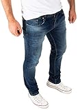 WOTEGA Herren Jeans Justin Slim fit - dunkel Blaue Denim Hose Männer Jeanshose Stretch - Used Look, Blau (Insignia Blue 194028), W30/L34