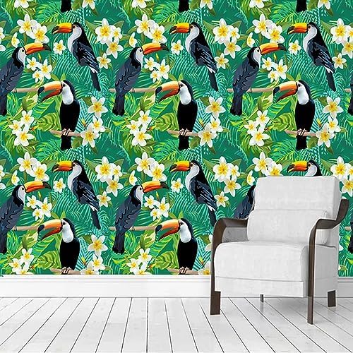 XLMING Tropische Blume Und Vogel Hintergrund Tukan 3D Tapete Home Dekoration Wohnzimmer Sofa Schlafzimmer Tv Hintergrund Wand-430cm×300cm