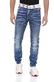 Cipo & Baxx Herren Jeans Hose Straight Fit Denim Jeanshose Reißverschluss Naht Pants CD698 Blau W40 L32