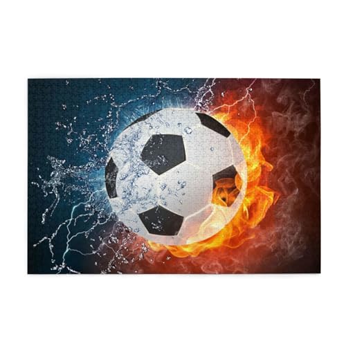 Fußball auf Feuer und Wasser, Puzzles 1000 Teile Holzpuzzle Spielzeug Familienspiel Wanddekoration